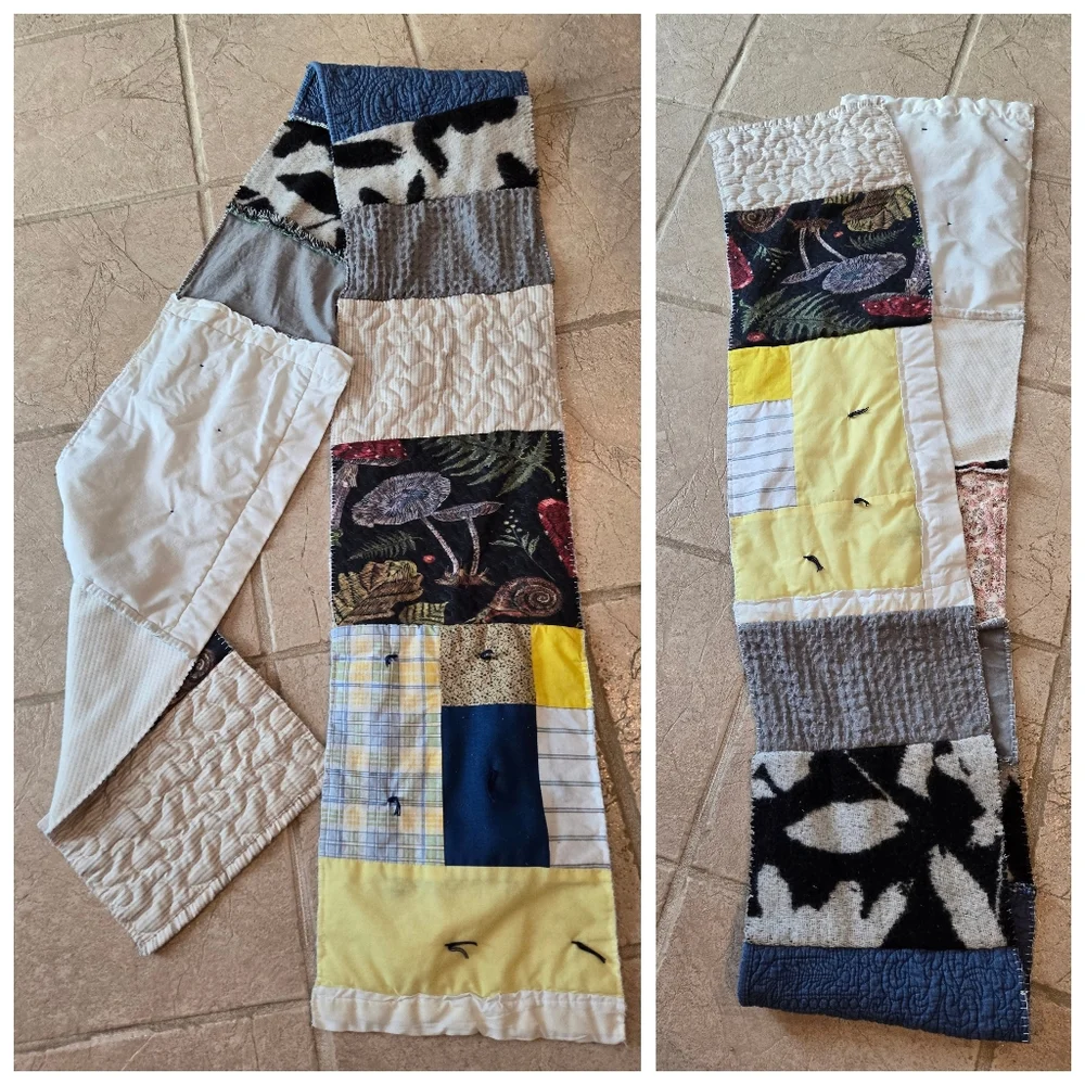 Upcycled Blanket Patch Winter Scarf Handmade Dont Throw It Out Mushroom